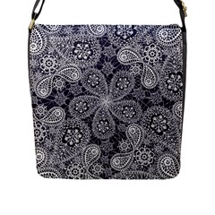 White flower mandala Flap Closure Messenger Bag (L)