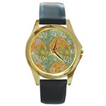 Orange flowers Round Gold Metal Watch Front