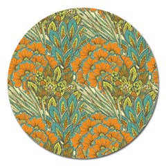 Orange Flowers Magnet 5  (round) by goljakoff