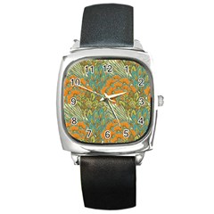 Orange Flowers Square Metal Watch by goljakoff