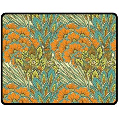 Orange Flowers Fleece Blanket (medium)  by goljakoff