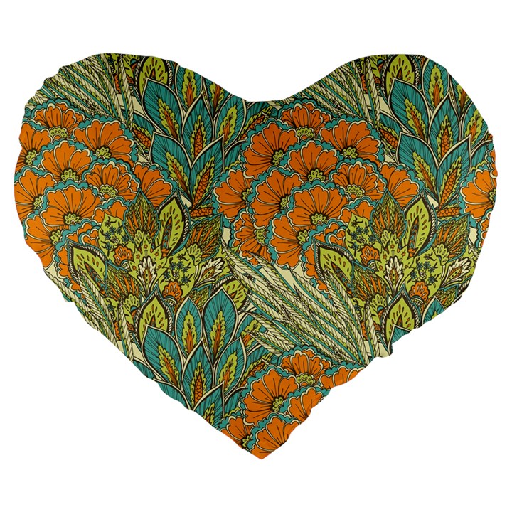 Orange flowers Large 19  Premium Heart Shape Cushions