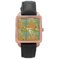 Orange Flowers Rose Gold Leather Watch  by goljakoff