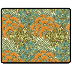 Orange Flowers Double Sided Fleece Blanket (medium)  by goljakoff