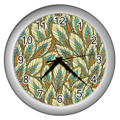 Field Leaves Wall Clock (silver) by goljakoff