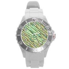 Green Leaves Round Plastic Sport Watch (l) by goljakoff