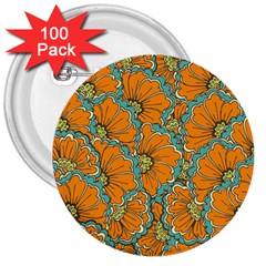 Orange Flowers 3  Buttons (100 Pack)  by goljakoff