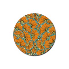 Orange Flowers Rubber Coaster (round)  by goljakoff