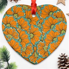 Orange Flowers Heart Ornament (two Sides) by goljakoff