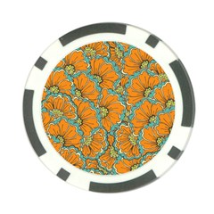 Orange Flowers Poker Chip Card Guard by goljakoff