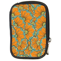 Orange Flowers Compact Camera Leather Case by goljakoff