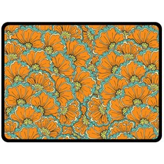 Orange Flowers Fleece Blanket (large)  by goljakoff