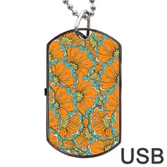 Orange Flowers Dog Tag Usb Flash (two Sides) by goljakoff