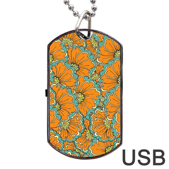 Orange flowers Dog Tag USB Flash (Two Sides)