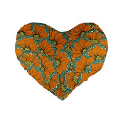 Orange Flowers Standard 16  Premium Heart Shape Cushions by goljakoff