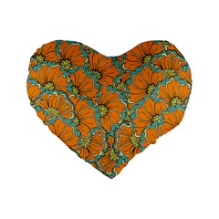 Orange Flowers Standard 16  Premium Flano Heart Shape Cushions by goljakoff