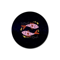 Fish Pisces Astrology Star Zodiac Rubber Coaster (round)  by HermanTelo