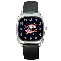 Fish Pisces Astrology Star Zodiac Square Metal Watch