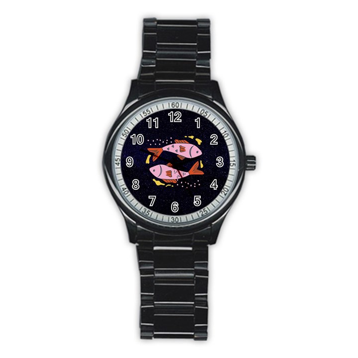 Fish Pisces Astrology Star Zodiac Stainless Steel Round Watch