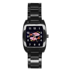 Fish Pisces Astrology Star Zodiac Stainless Steel Barrel Watch