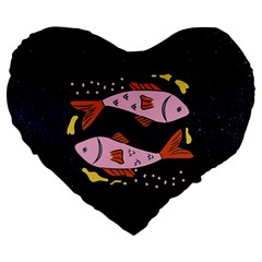 Fish Pisces Astrology Star Zodiac Large 19  Premium Flano Heart Shape Cushions by HermanTelo