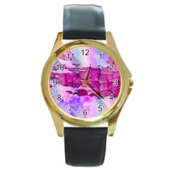 Background Crack Art Abstract Round Gold Metal Watch by Mariart