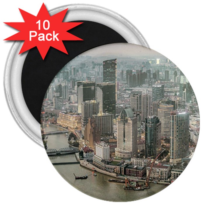 Lujiazui District Aerial View, Shanghai China 3  Magnets (10 pack) 