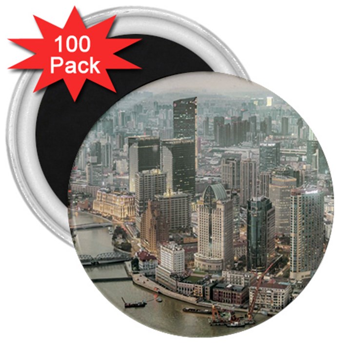 Lujiazui District Aerial View, Shanghai China 3  Magnets (100 pack)