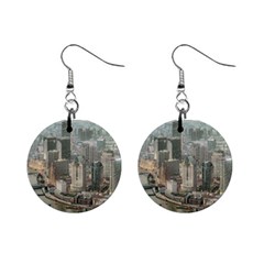 Lujiazui District Aerial View, Shanghai China Mini Button Earrings by dflcprintsclothing