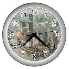 Lujiazui District Aerial View, Shanghai China Wall Clock (silver) by dflcprintsclothing