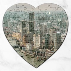 Lujiazui District Aerial View, Shanghai China Jigsaw Puzzle (heart) by dflcprintsclothing