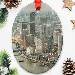 Lujiazui District Aerial View, Shanghai China Oval Ornament (two Sides) by dflcprintsclothing