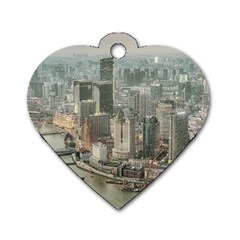 Lujiazui District Aerial View, Shanghai China Dog Tag Heart (one Side) by dflcprintsclothing