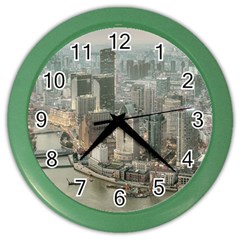 Lujiazui District Aerial View, Shanghai China Color Wall Clock by dflcprintsclothing