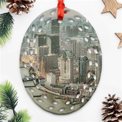 Lujiazui District Aerial View, Shanghai China Oval Filigree Ornament (two Sides)