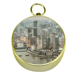 Lujiazui District Aerial View, Shanghai China Gold Compasses by dflcprintsclothing