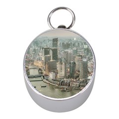 Lujiazui District Aerial View, Shanghai China Mini Silver Compasses by dflcprintsclothing