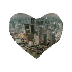 Lujiazui District Aerial View, Shanghai China Standard 16  Premium Flano Heart Shape Cushions by dflcprintsclothing