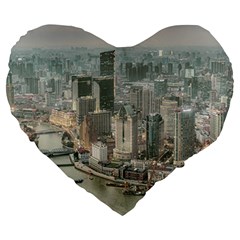 Lujiazui District Aerial View, Shanghai China Large 19  Premium Flano Heart Shape Cushions by dflcprintsclothing