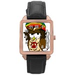  Rainbow Stoner Owl Rose Gold Leather Watch  Front