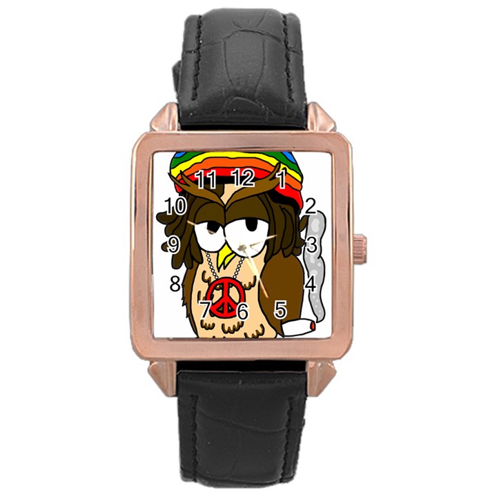  Rainbow Stoner Owl Rose Gold Leather Watch 