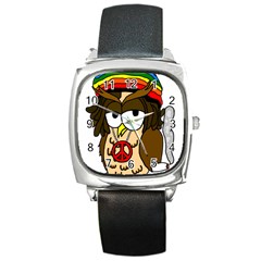  Rainbow Stoner Owl Square Metal Watch by IIPhotographyAndDesigns