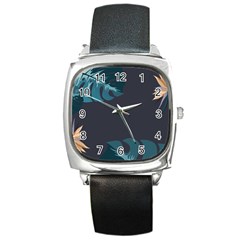 Flower Illustrations Leaves Square Metal Watch