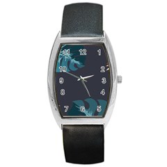 Flower Illustrations Leaves Barrel Style Metal Watch