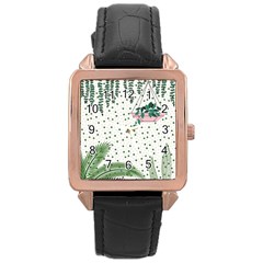 Plants Flowers Nature Blossom Rose Gold Leather Watch 