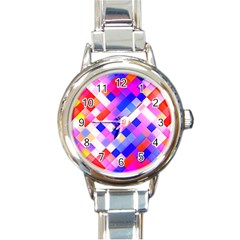 Squares Pattern Geometric Seamless Round Italian Charm Watch by Dutashop