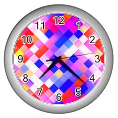 Squares Pattern Geometric Seamless Wall Clock (silver) by Dutashop