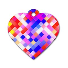 Squares Pattern Geometric Seamless Dog Tag Heart (two Sides) by Dutashop