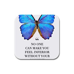 Inferior Quote Butterfly Rubber Square Coaster (4 Pack)  by SheGetsCreative