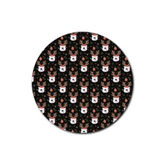 Bear Rein Deer Christmas Rubber Round Coaster (4 pack) 